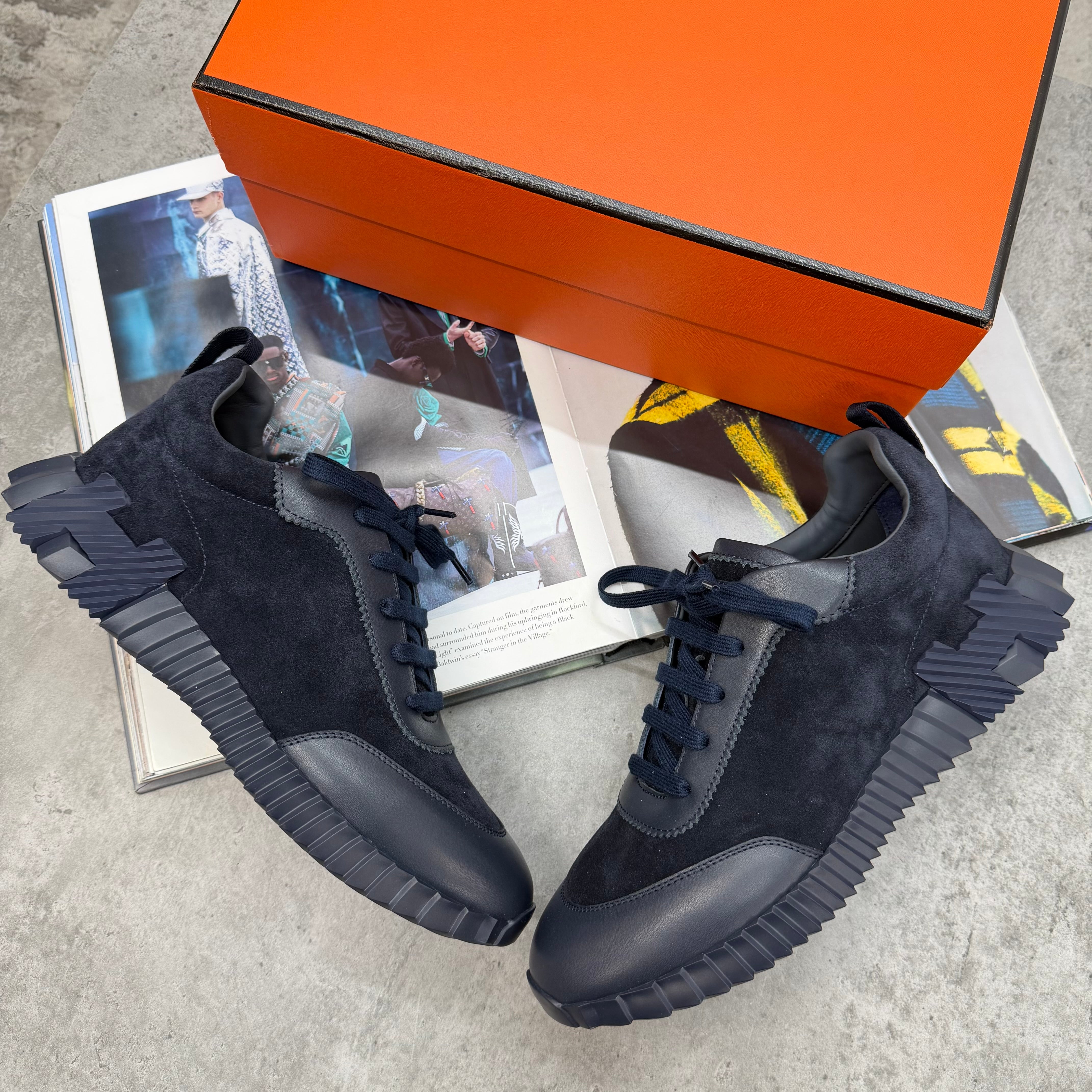 HMES - SUEDE TRAINERS - NAVY