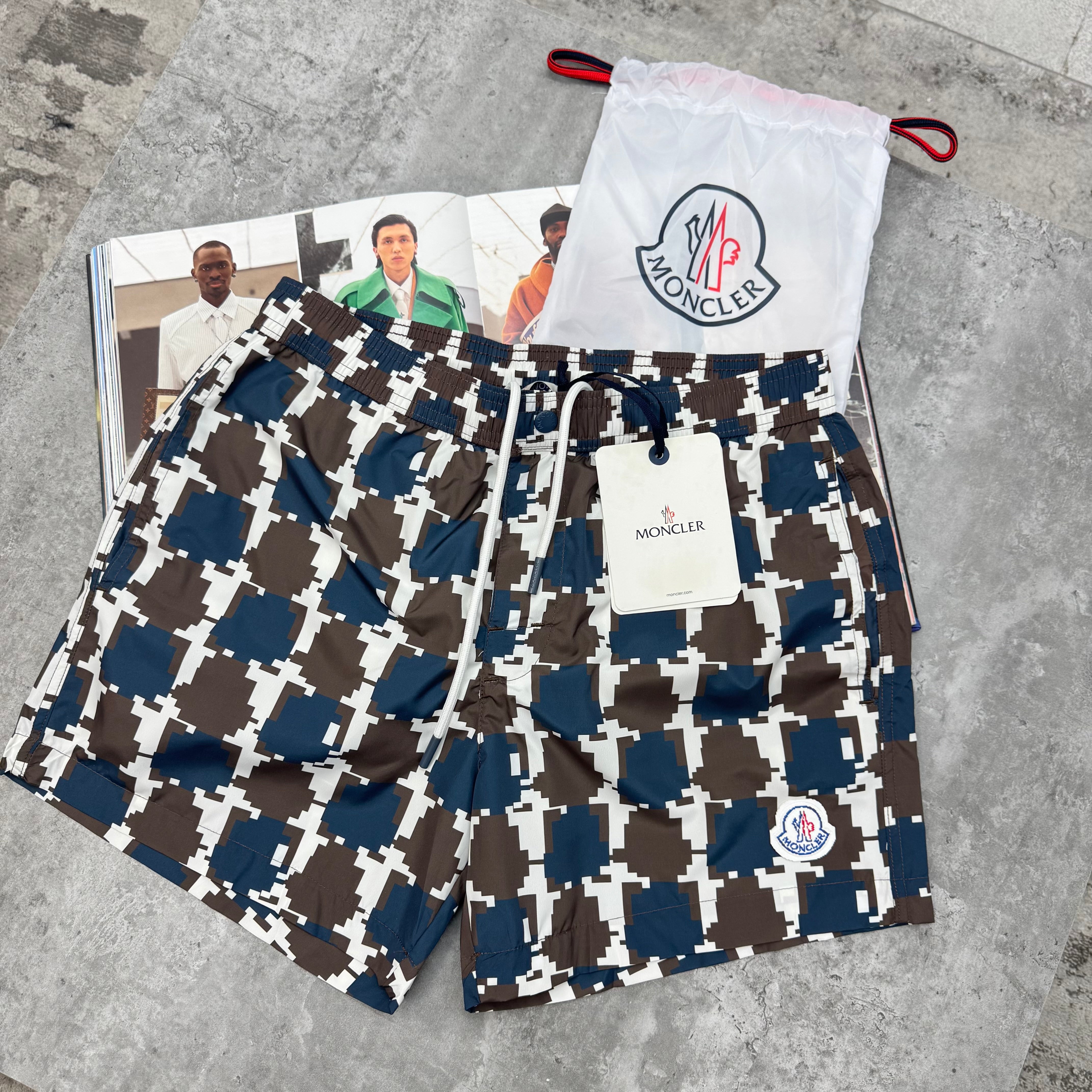 PIXEL BAGGED SWIMS - BLUE/BROWN