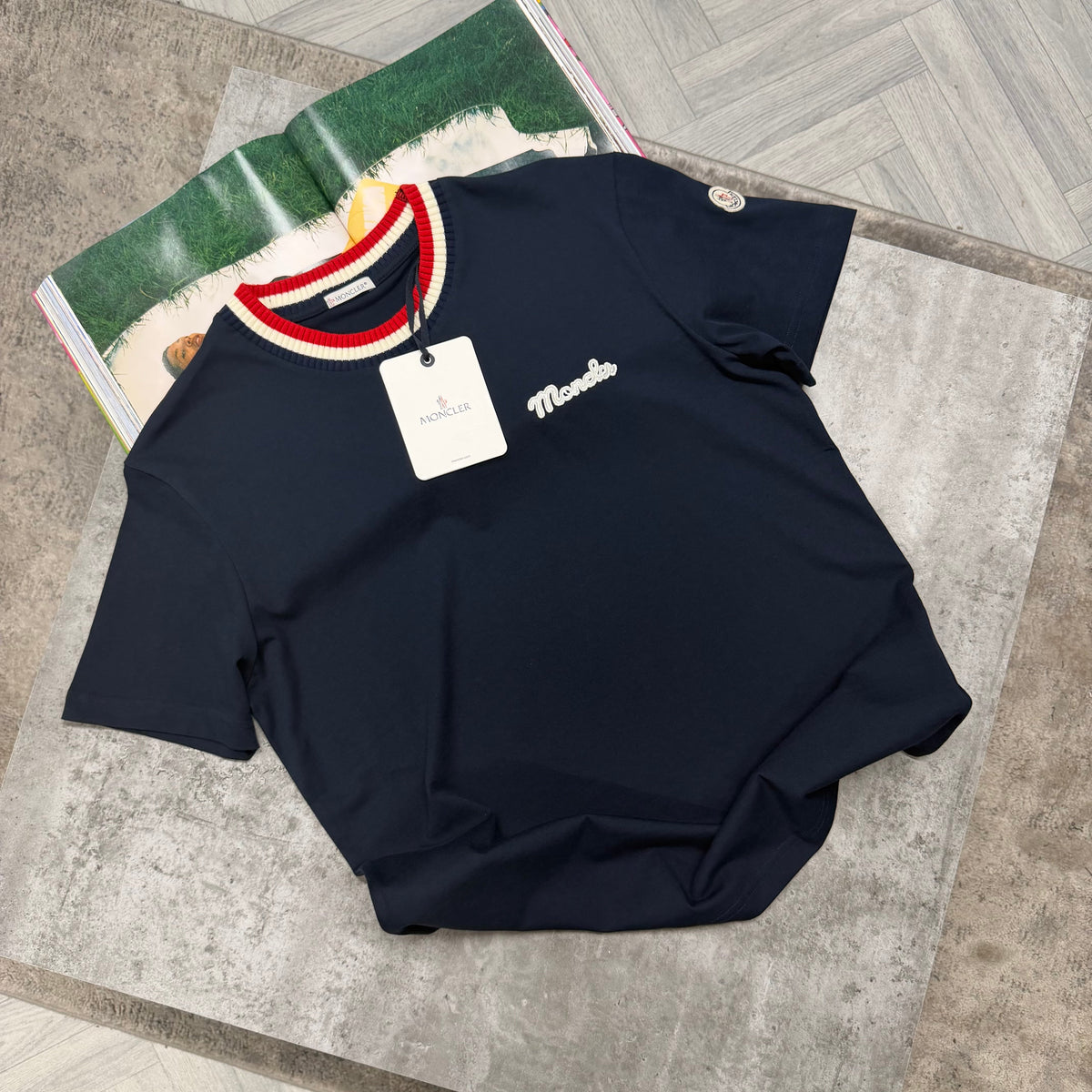 MNCLR STRIPED COLLAR T SHIRT - NAVY