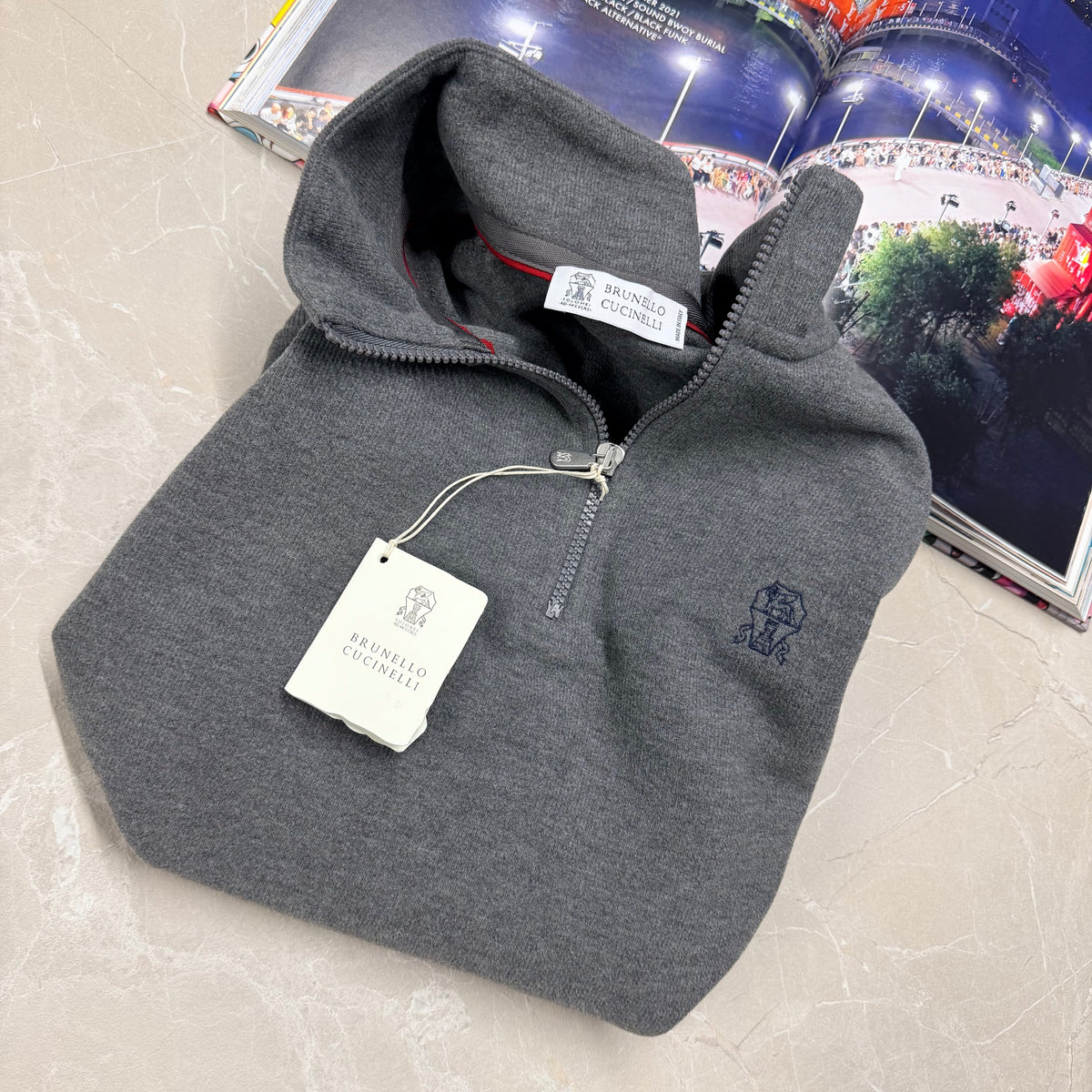 BRUNELLO HALF ZIP JUMPER - NAVY