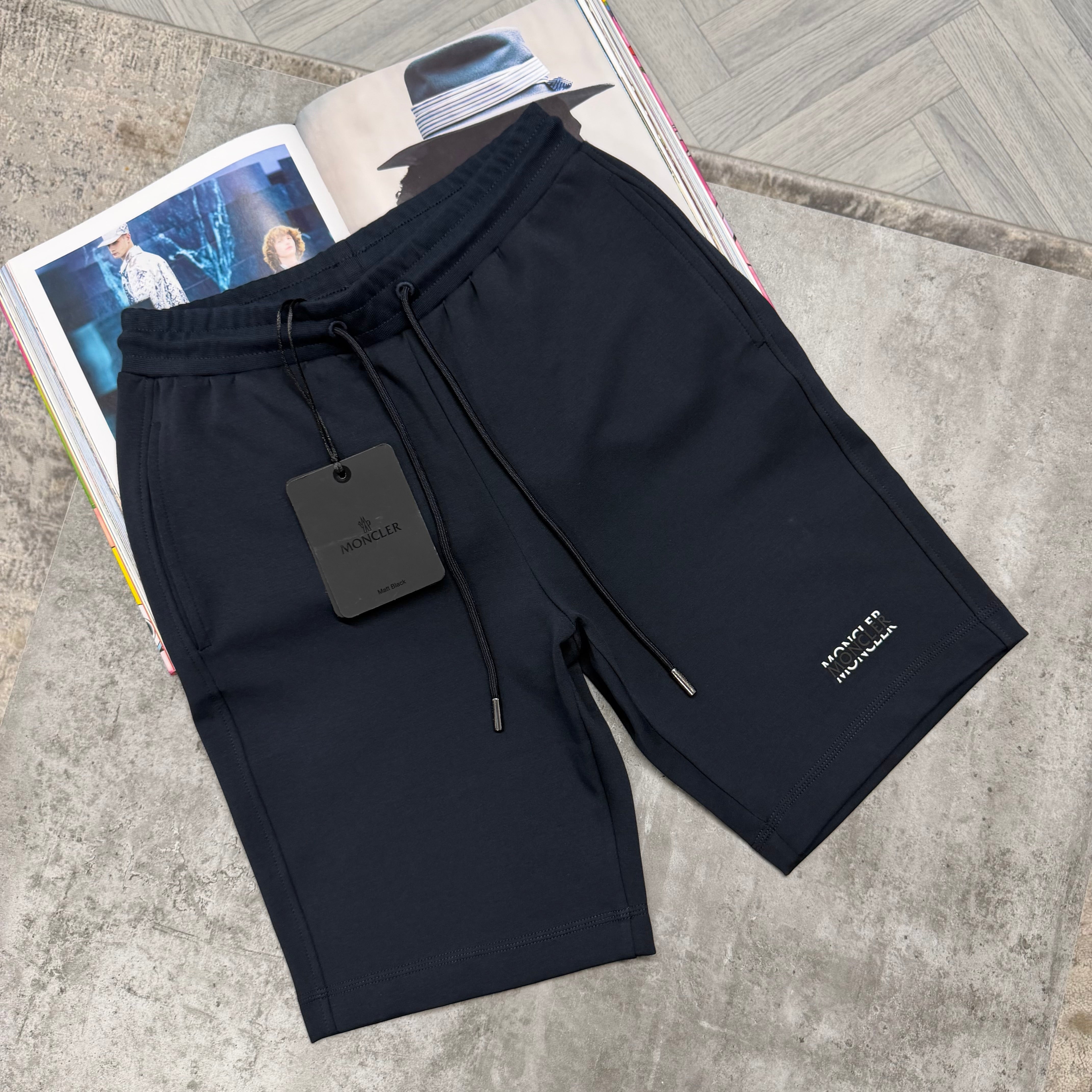 MNCLR SPLIT LOGO COTTON SHORTS - NAVY