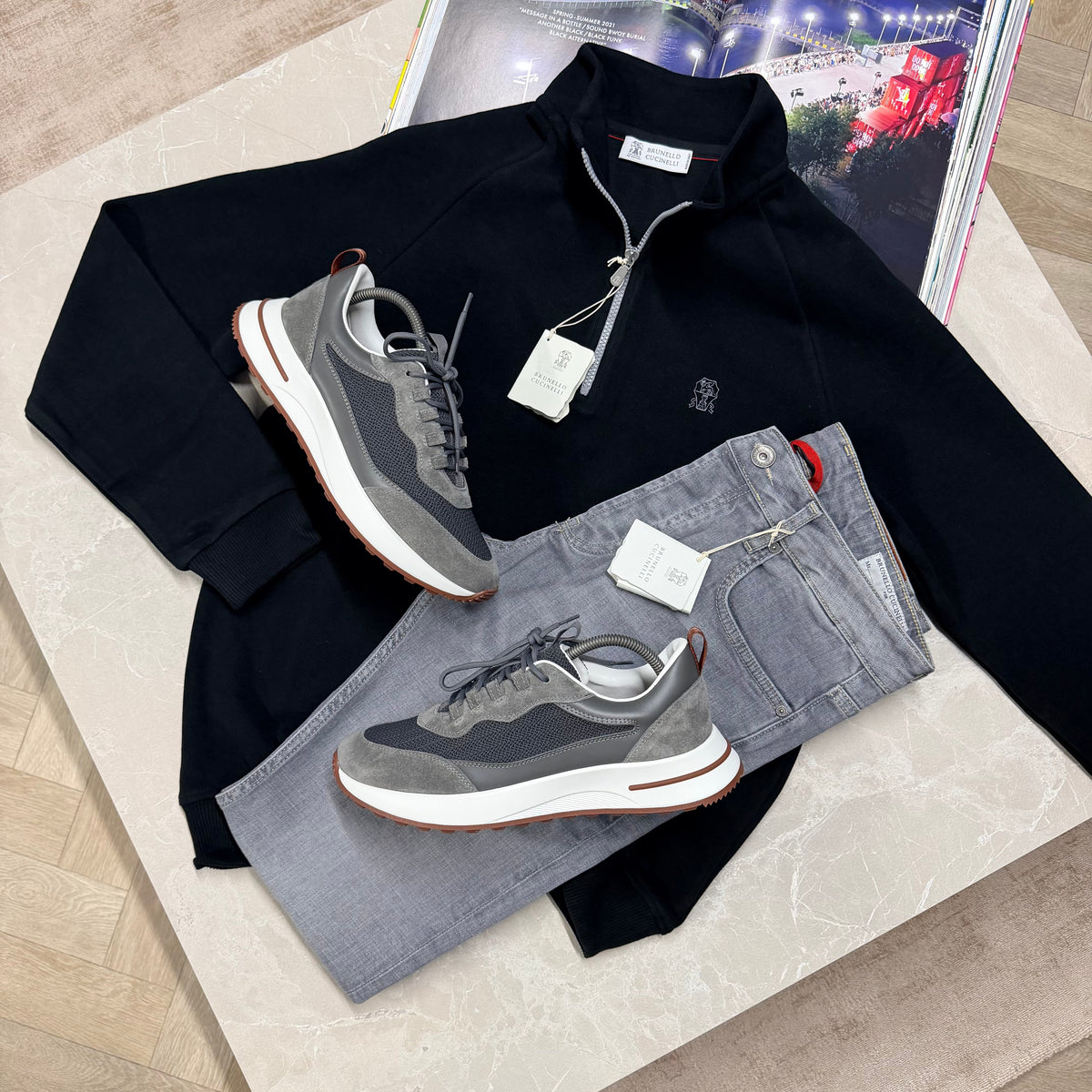 BRUNELLO HALF ZIP JUMPER - BLACK