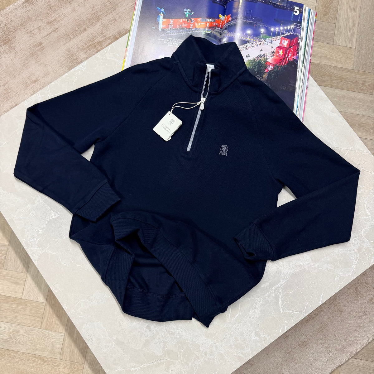 BRUNELLO HALF ZIP JUMPER - NAVY