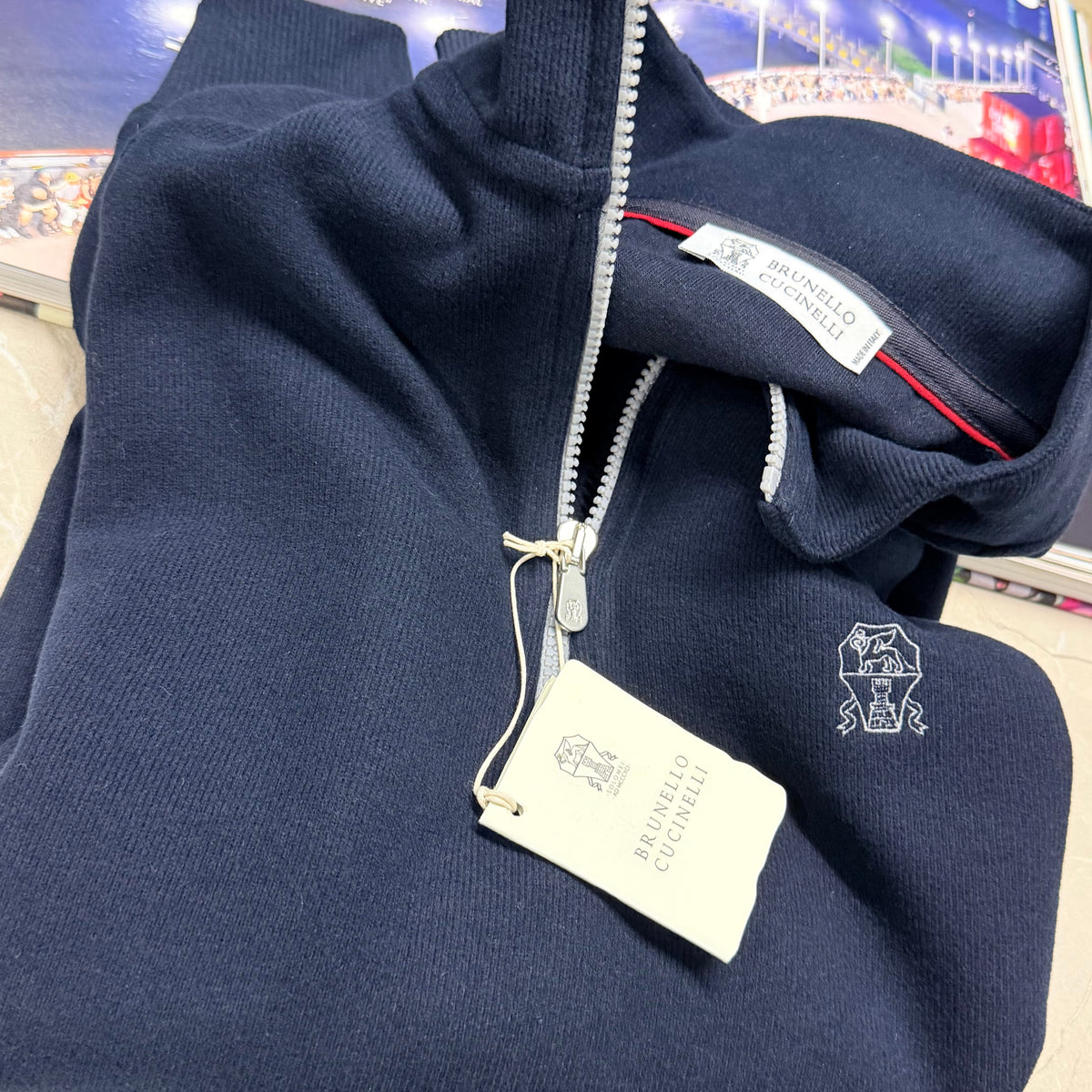 BRUNELLO HALF ZIP JUMPER - NAVY