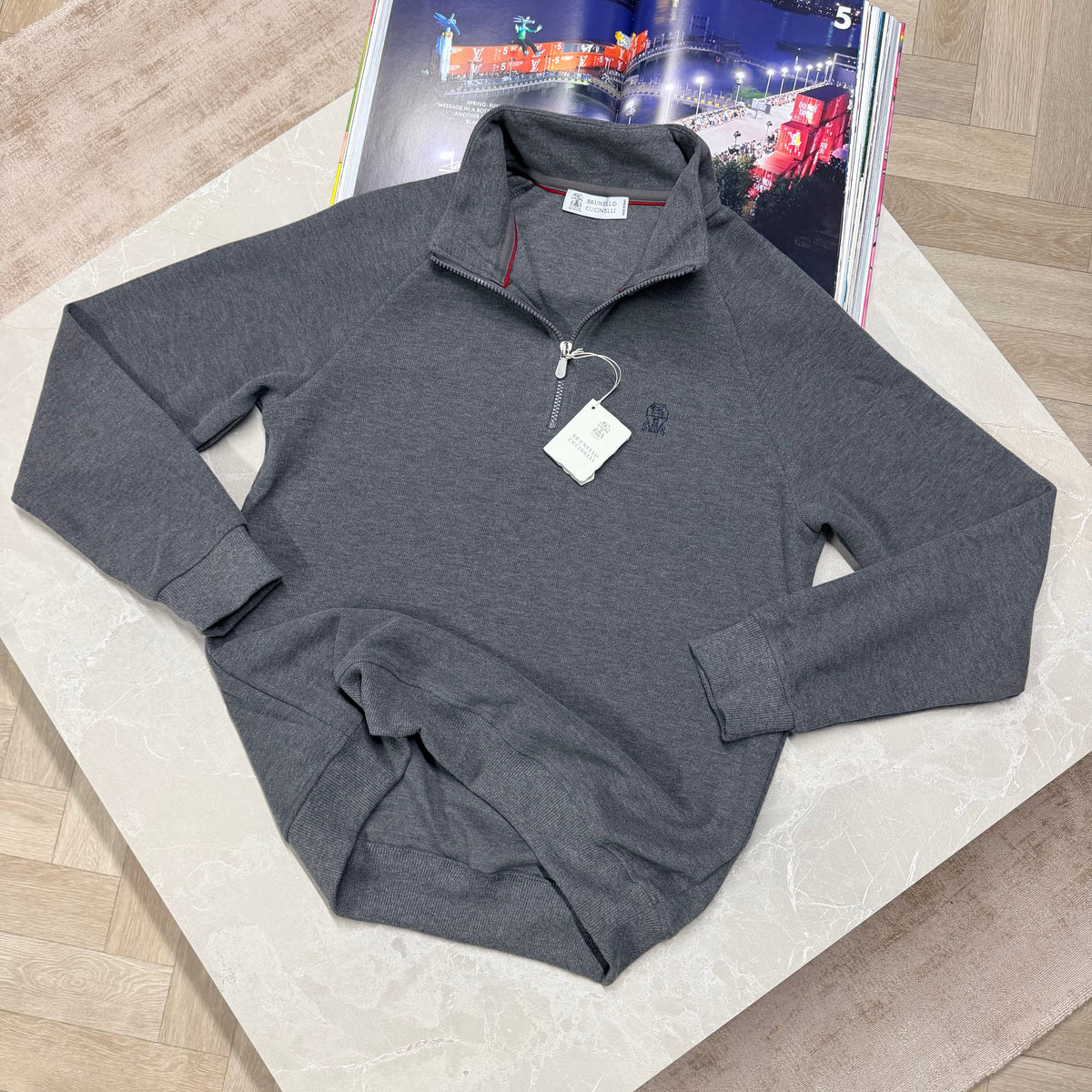 BRUNELLO HALF ZIP JUMPER - NAVY