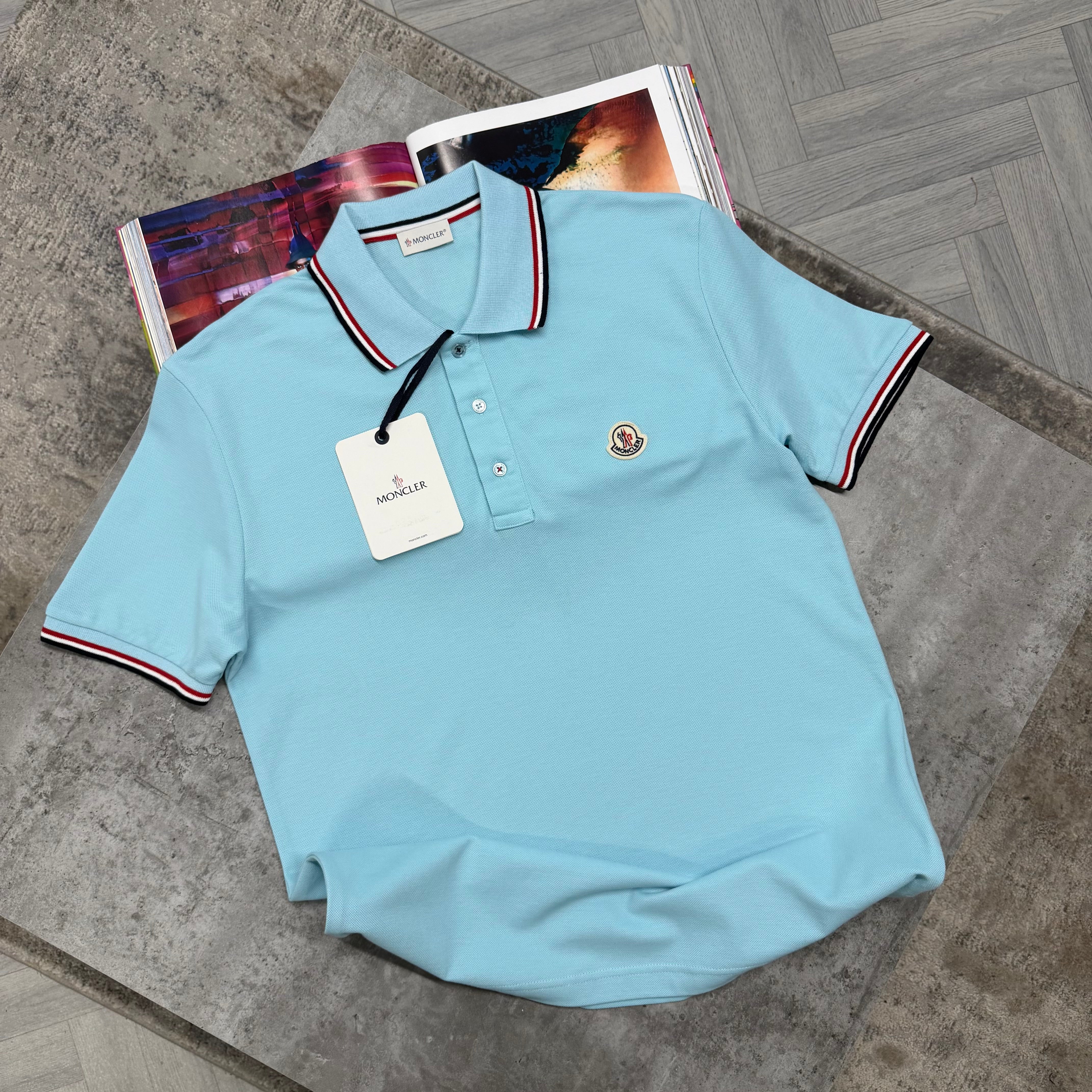 MNCLR STRIPE COLLAR POLO - SKY BLUE
